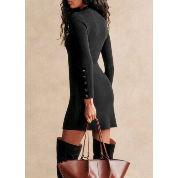 Sézane La Maille Merino Wool Turtleneck Sweater Dress Black Long Sleeve ButtonXS - Picture 14 of 15